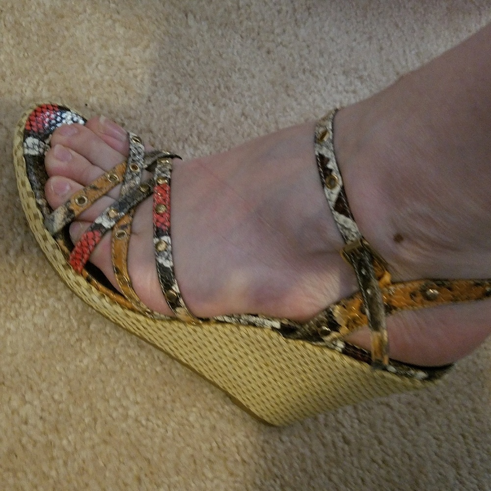 Snake skin wedge sandals